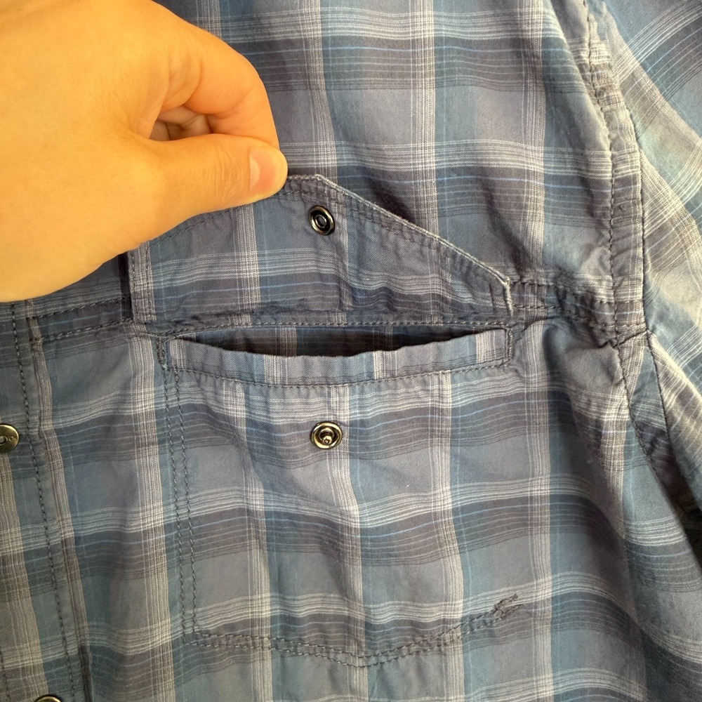 Calvin Klein Jeans Shirt Mens Medium Blue Plaid Short Sleeve Snap Button Pockets - Picture 7 of 14